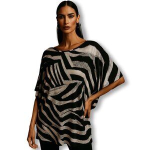 Clara Sun Woo Black & White Zebra-Print Relaxed Knit Top Size M